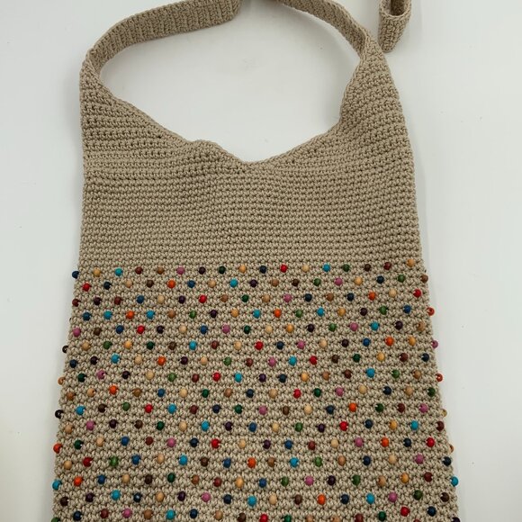 The Sak Back to Bali 120 Bali Beads Crocheted Crossbody Bag Ecru & Multicolor - Picture 1 of 7
